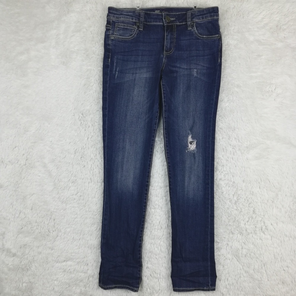 Kut From the Kloth Jeans Womens Boyfriend Blue Denim Dark Wash Distressed 2
